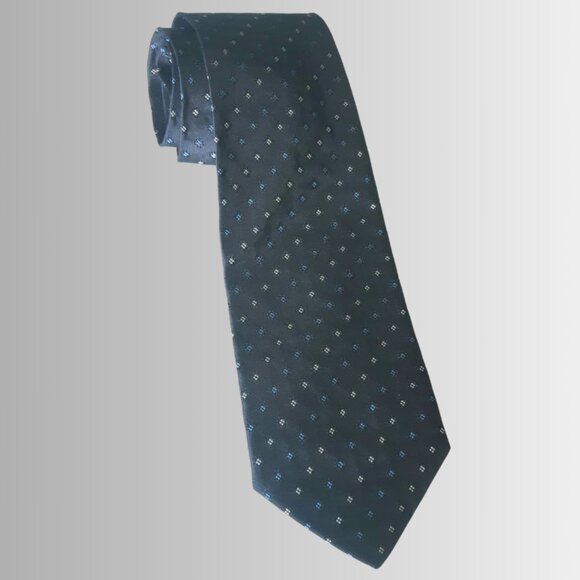 Hugo Boss Men's Silk Tie Navy w/ White & Light Blue Squares - Picture 4 of 11